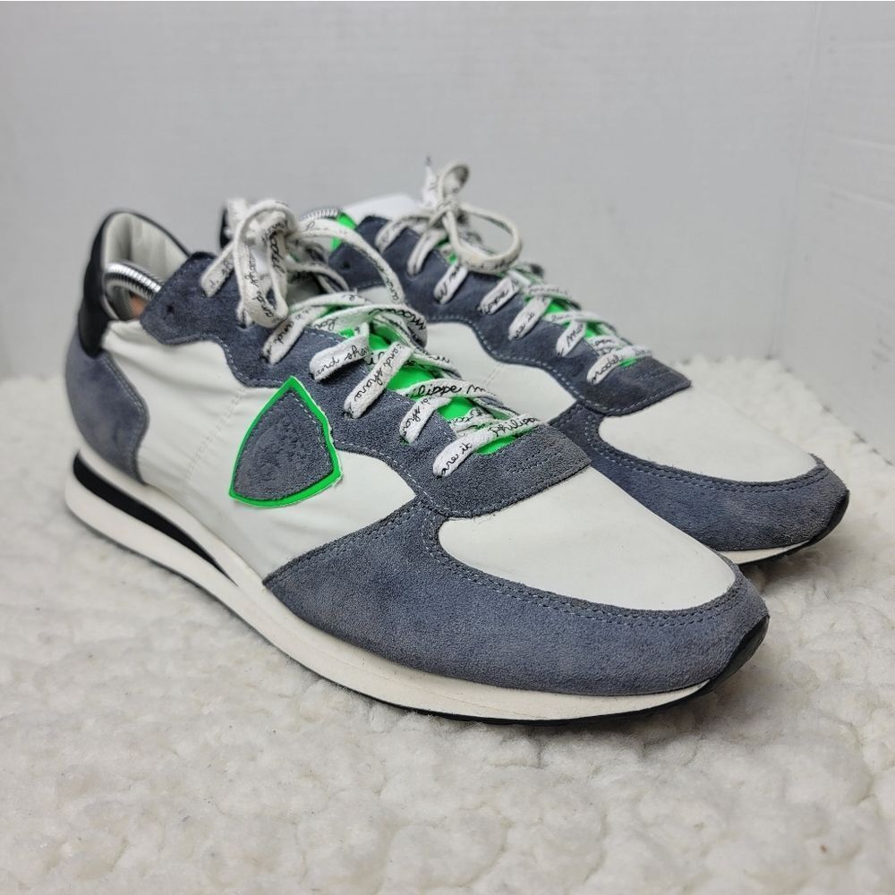 Philippe Model Paris Mens Running Sneaker Size 11 Gray Suede Gree White Canvas